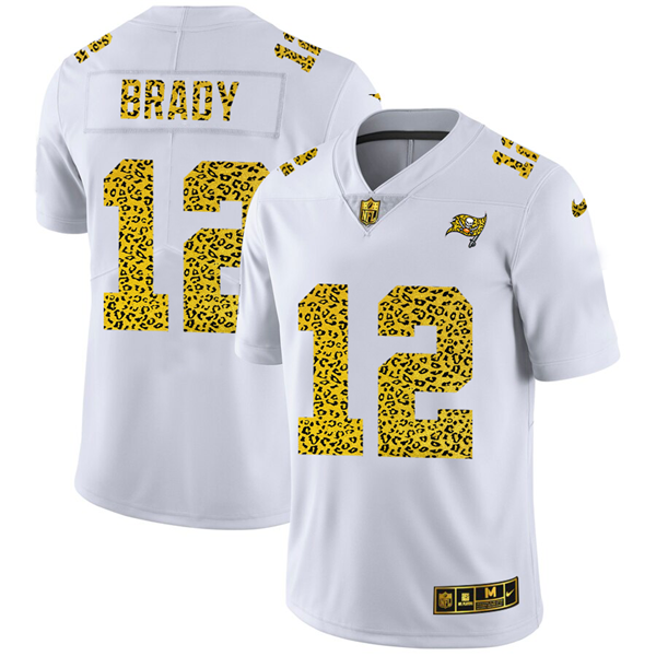 Men's Tampa Bay Buccaneers #12 Tom Brady White NFL 2020 Leopard Print Fashion Limited Stitched Jersey